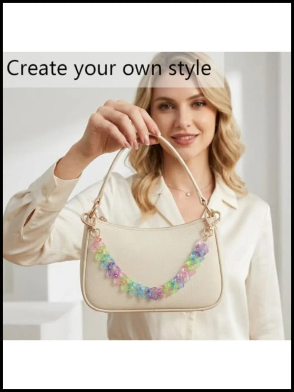 Acrylic Purse Chain Strap with Heart Bag Charm Detachable Extender